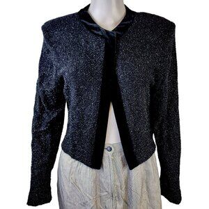 Vintage 90s Sparkle Black Formal Jacket Women Plus 16 Soft Velvet Party Winter
